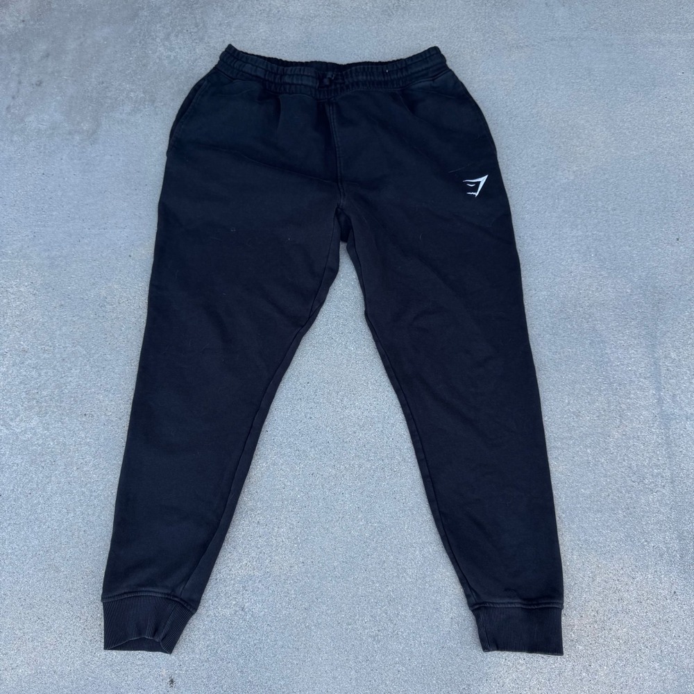 Gymshark Crest Joggers Mens Medium Black Fleece Slim Fit Sweatpants